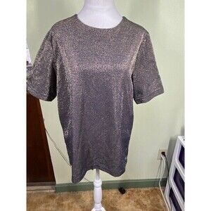 Napa Valley Womens Sz M? Navy & Gold Shimmery Keyhole Blouse Festival Party